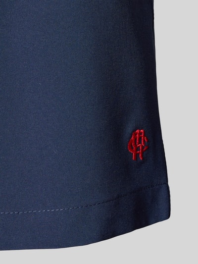 Produktfoto, Badehose mit elastischem Bund und Tunnelzug von MCNEAL aus dunkelblauem Material-Mix mit Stretch-Anteil, Regular-Fit