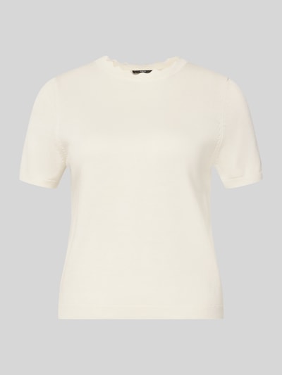Produktfoto, Strickshirt mit Rundhalsausschnitt mit Wellensaum von Zero in Creme, körpernaher Schnitt, Halbarm, feine Stricktextur