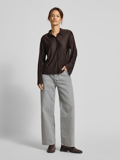 Samsøe Samsøe Regular Fit Bluse mit Plisseefalten Modell 'SAUMA' Schoko Melange 1