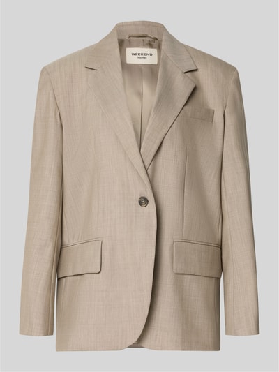 Produktfoto, Regular Fit Longblazer aus reiner Schurwolle Modell 'ATTILA' von Weekend Max Mara in beige mit glatter Struktur und klassischen Taschen, Damen Longblazer von Weekend Max Mara