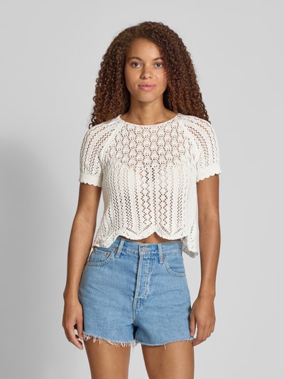 Only Regular fit gehaakt T-shirt van katoenmix, model 'NOLA' Offwhite - 4