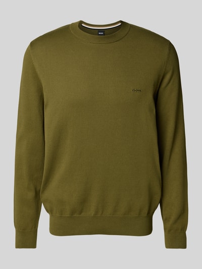 BOSS Gebreide pullover met labelstitching, model 'Pacas' Olijfgroen - 2