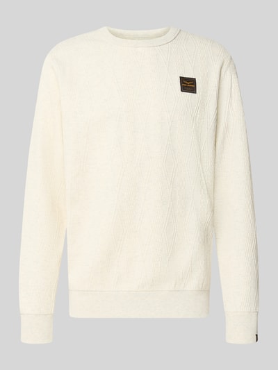 Produktfoto, Regular Fit Sweatshirt aus Baumwoll-Mix mit Label-Detail von PME Legend, strukturierte cremefarbene Oberfläche, elastische Abschlüsse