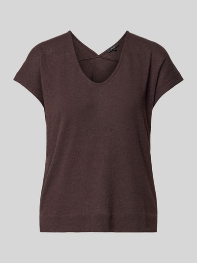 Produktfoto, damski t-shirt z mieszanki wiskozy, dekolt w serek, model 'SIRUKUS' od OPUS, krój relaxed fit, długość tyłu w rozmiarze 36: 50 cm, brązowy odcień, gładka tekstura, proste kształty