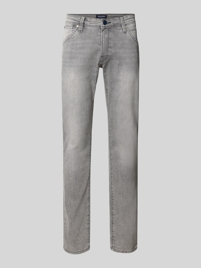 Produktfoto, Slim Fit Jeans im Used-Look Modell 'GLENN' von Jack & Jones aus grauem Baumwoll-Mix mit Stretch, sichtbare Eingrifftaschen