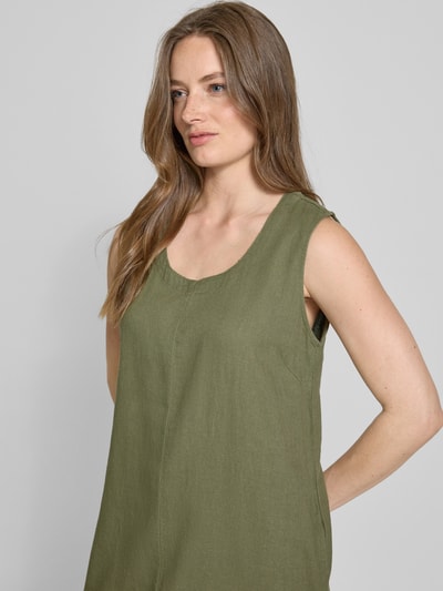 FREE/QUENT Knielanges Leinenkleid mit Rundhalsausschnitt Modell 'LAVA' Khaki 3