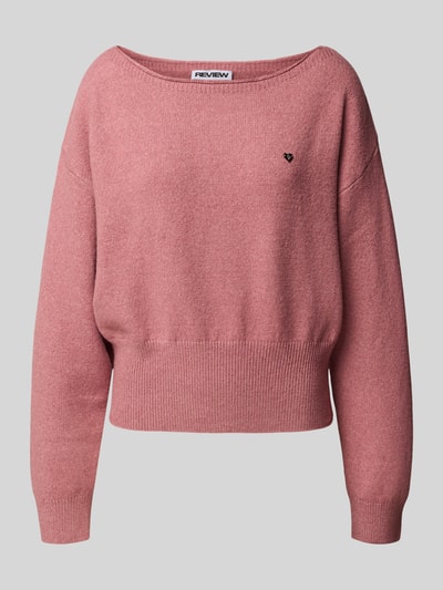 Review Sweter z dzianiny o kroju oversized z dekoltem w łódkę Brudnoróżowy melanż 2