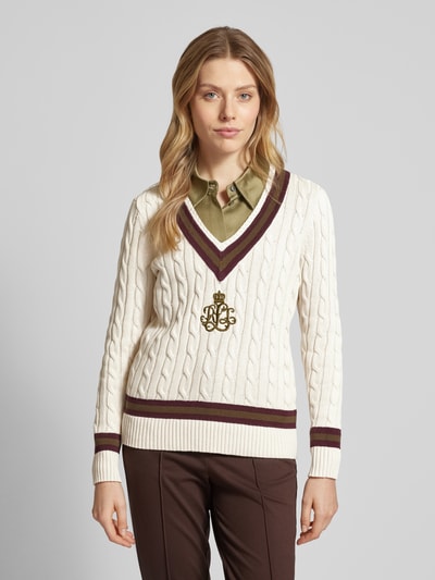 Lauren Ralph Lauren Gebreide pullover met V-hals, model 'MEREN' Offwhite gemêleerd - 4