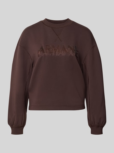 Produktfoto, Regular Fit Pullover aus Viskose-Mix von Armani Exchange in Braun mit Logo-Stitching, Rundhalsausschnitt, elastische Ärmelabschlüsse