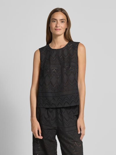 Christian Berg Woman Selection Top bluzkowy o kroju regular fit z haftem angielskim Czarny 4