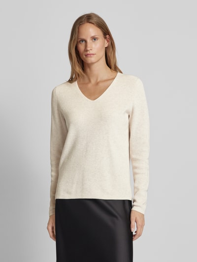 Christian Berg Woman Gebreide pullover met afgeronde V-hals Ecru gemêleerd - 4