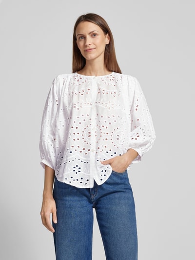 Lanius Relaxed Fit Bluse mit 3/4-Arm und Lochstickmuster Offwhite 4