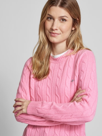 Gant Gebreide pullover met kabelpatroon Felroze - 3