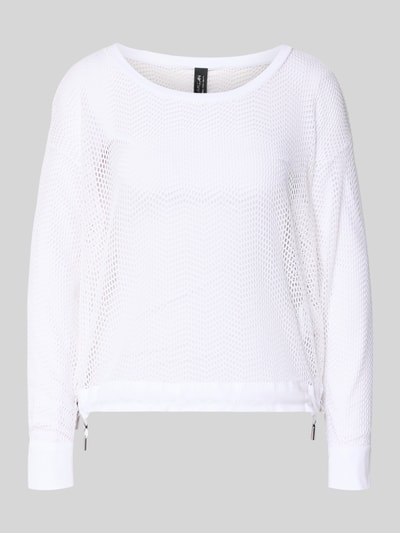 Produktfoto, Longsleeve mit Lochmuster von Marc Cain in Weiß mit Lochmuster, Transparent, Rundhalsausschnitt, Tunnelzug-Bund, Langärmelig, lockere Passform