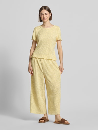 PIECES Slim Fit T-Shirt mit Allover-Muster Modell 'FLORA' Hellgelb 1