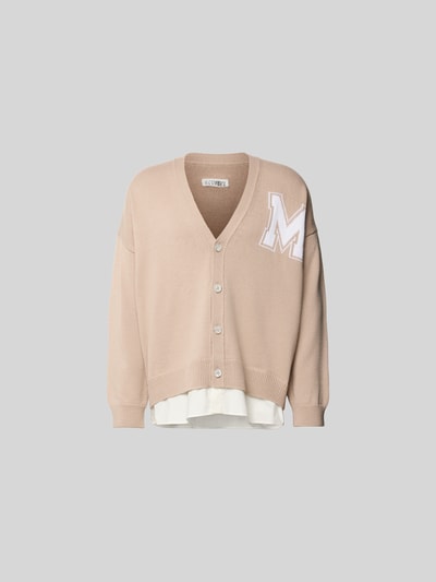 Produktfoto, Oversized Cardigan aus Schurwoll-Mix von MM6 Maison Margiela in Beige mit Strick-Optik, V-Ausschnitt und Knopfleiste, Herren.