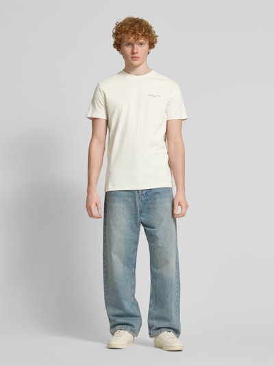 Tommy Jeans Regular fit T-shirt van puur katoen met labelprint Offwhite gemêleerd - 1