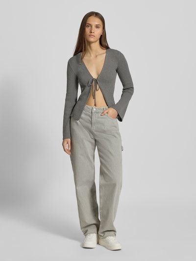 Noisy May Gebreid jack met vetersluiting, model 'AYLIN' Donkergrijs - 1