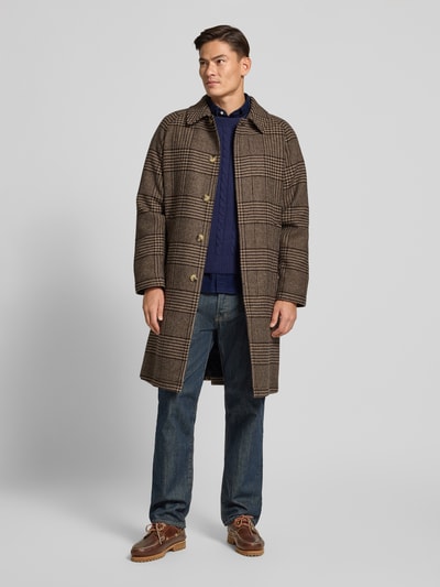 Tommy Hilfiger Relaxed fit lange wollen jas met blinde knoopsluiting Middenbruin - 1