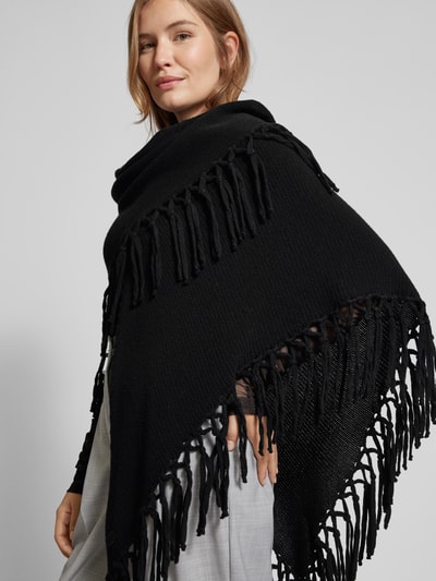 Weekend Max Mara Poncho van scheerwol met franjes, model 'TORNADO' Zwart - 3