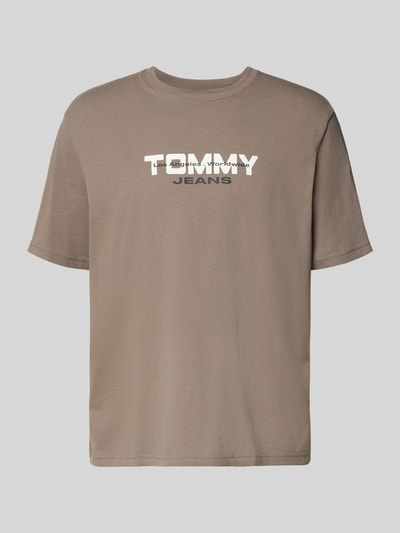 Produktfoto, Regular Fit T-Shirt aus reiner Baumwolle von Tommy Jeans in Unifarbe mit Rundhals, Kurzarm, Label-Schriftzug, Webware-Struktur