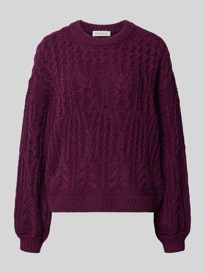 Produktfoto, Relaxed Fit Strickpullover aus Baumwoll-Mix Modell 'Marisela' von MSCH Copenhagen in dunklem Violett mit Zopfmustertextur