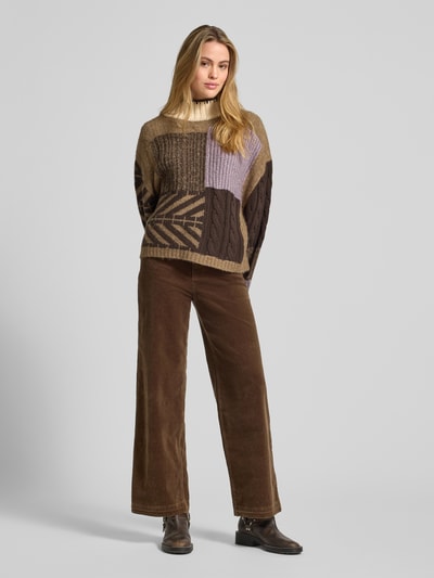 Jake*s Casual Sweter z dzianiny z prążkowanymi wykończeniami Lawendowy 1