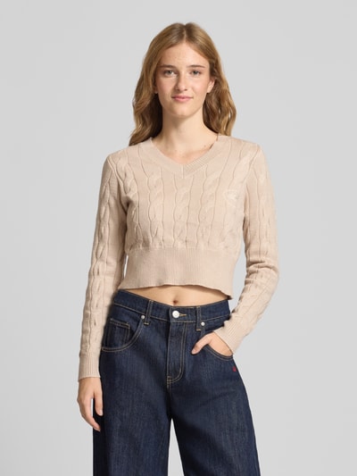 ANOTHER COTTON LAB Cropped Strickpullover mit Zofpmuster Beige 4