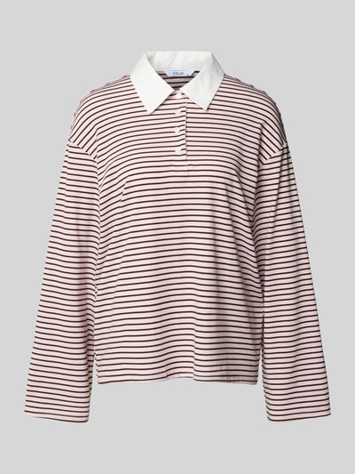 Produktfoto, Regular Fit Poloshirt aus Lyocell-Mix Modell 'ANNI' von VILLA SOPHIE, Optik: Unifarben, langarm, feine Querstreifen, Jersey-Struktur