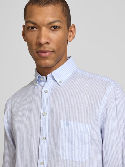 Fynch-Hatton Slim Fit Leinenhemd mit Button-Down-Kragen Hellblau 3