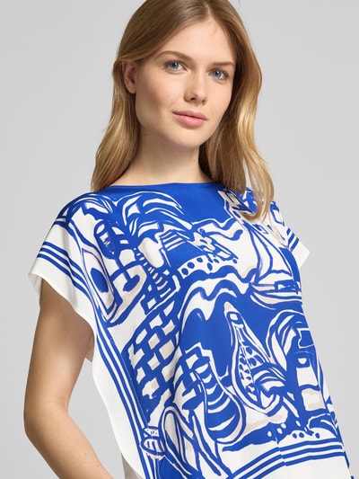 Marc Cain Relaxed fit zijden blouse met ronde hals Koningsblauw - 3