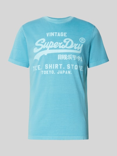 Superdry T-shirt met labelprint, model 'Neon' Neon blauw - 2