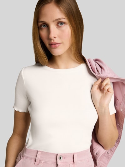 Tom Tailor Denim slim fit T-shirt van katoenmix in ribtricot Offwhite - 3