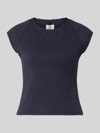 Produktfoto, T-Shirt mit Rundhalsausschnitt von ROBE LÉGÈRE aus Baumwoll-Elasthan-Mix, Slim-Fit, Kappärmel, dunkelblau, glatte Textur
