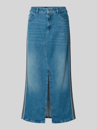 Produktfoto, Regular Fit Midirock in Denim-Optik mit Gehschlitz von Marc Cain, elastischer Baumwoll-Mix, 5-Pocket-Design, mittleres Blau