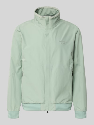 Produktfoto, helle mintgrüne Regular Fit Funktionsjacke aus wasserdichtem Material mit Stehkragen, Reißverschluss und Label Print, Porsche x BOSS