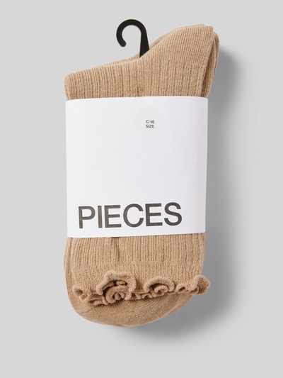 Pieces Socken mit Baumwoll-Anteil und Rüschen Modell 'CAFIA' Beige 3