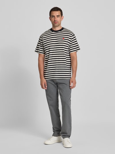 Edwin T-shirt met stitchingdetail, model 'BASIC STRIPE' Zwart - 1