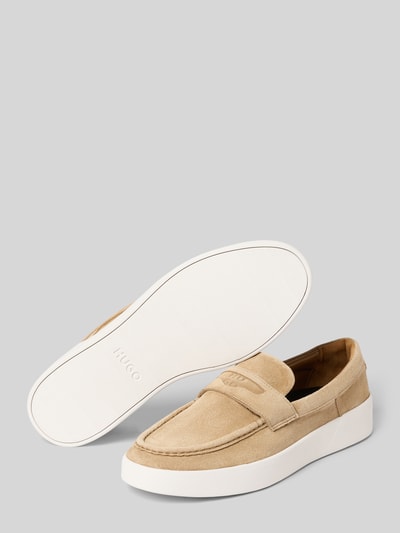 HUGO Loafer aus echtem Veloursleder Modell 'LYDE_MOCC_SD' Beige 4