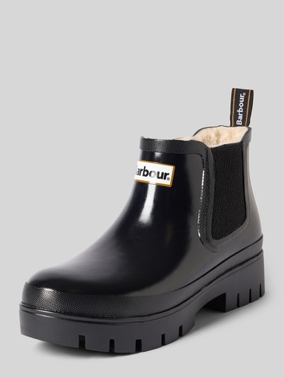 Barbour Laars met labelpatch model 'Halton Faux Fur Welly' Zwart - 1