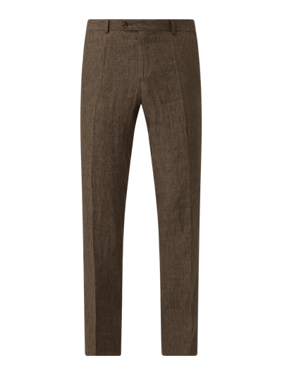 Carl Gross Modern fit pantalon van linnen, model 'Tomte' Donkerbruin - 2