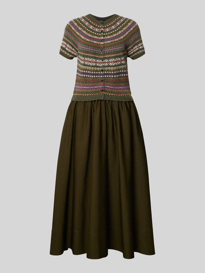 Produktfoto, A-Linien Freizeitkleid aus Woll-Mix mit Kaschmir-Anteil von Polo Ralph Lauren, olivgrüner Rock, gemusterter Oberteil, Damen Freizeitkleid von Polo Ralph Lauren