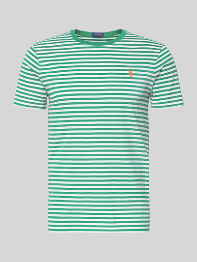 Produktfoto, Slim Fit T-Shirt aus reiner Baumwolle von Polo Ralph Lauren, grün-weiß gestreift, Rundhals, Logo-Detail, kurze Ärmel, Jersey