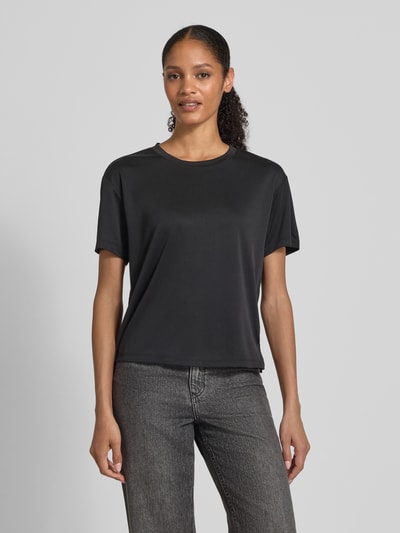 Jake*s Casual T-shirt met geribde ronde hals Zwart - 4