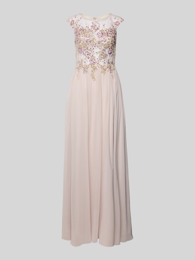 Unique Abendkleid mit Spitzenbesatz Beige 2