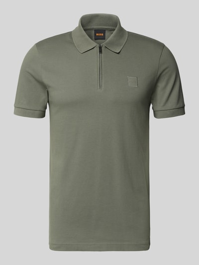 BOSS Orange Koszulka polo z mieszanki bawełny o kroju slim fit model 'PASSERZIP' Oliwkowy 2