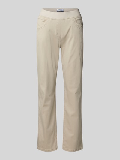 Produktfoto, beżowe Relaxed Fit Stoffhose mit elastischem Bund Modell 'Pamina' von Raphaela By Brax, bawełniany miks, kieszenie, Szerokość w rozmiarze 36K: 35 cm, długość nogawki 73 cm