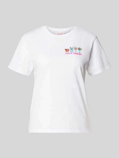 Produktfoto, T-Shirt mit Motiv- und Statement-Stitching Modell 'EMILIE' von MC2 Saint Barth aus reiner Baumwolle, Regular-Fit, Rundhalsausschnitt, weiß, glatte Struktur