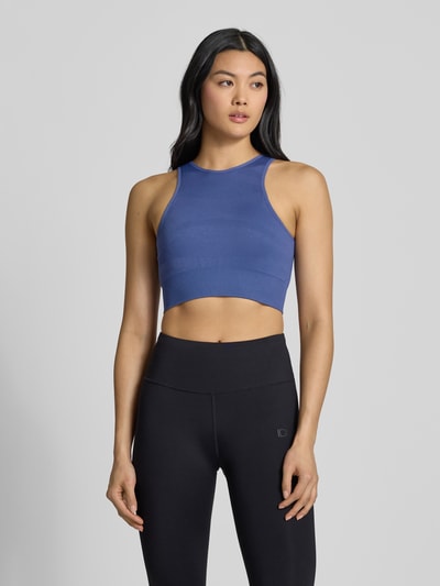 BORN LIVING YOGA Korte top met elastische inzetten, model 'Alana' Koningsblauw - 4