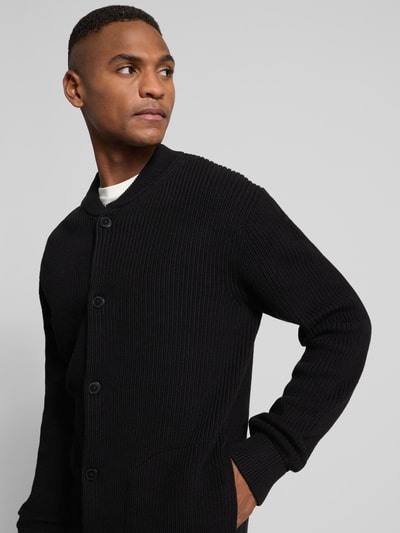 Casual Friday Cardigan met opstaande kraag en knoopsluiting, model 'RODHE' Zwart - 3